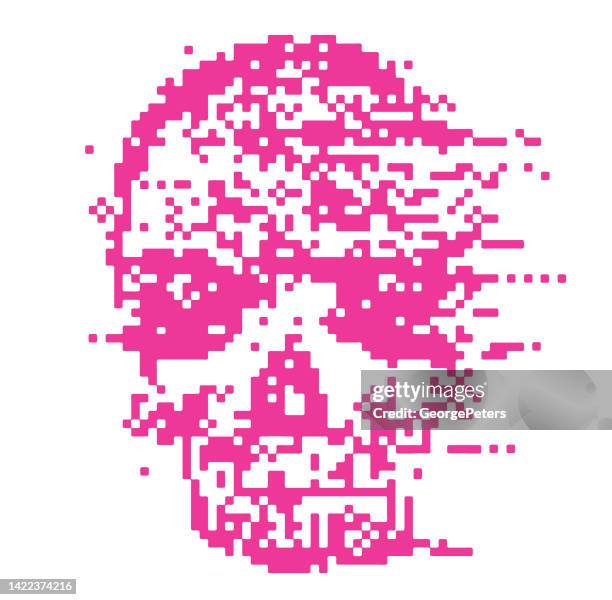 gruseliger totenkopf pixel art - skull logo stock-grafiken, -clipart, -cartoons und -symbole