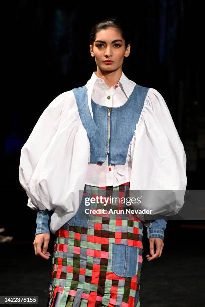 Model walks the runway for London School Of Trends At New York Fashion Week Powered By Art Hearts Fashion September 2022 at The Angel Orensanz...