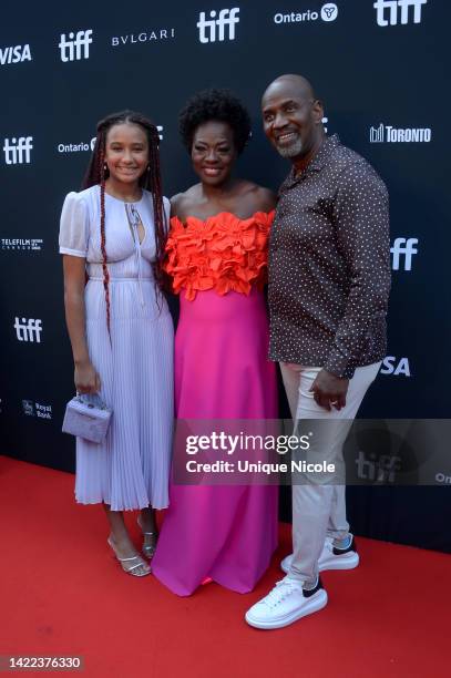 Genesis Tennon, Viola Davis, and Julius Tennon attend "The Woman King" Premiere during the 2022 Toronto International Film Festival at Roy Thomson...