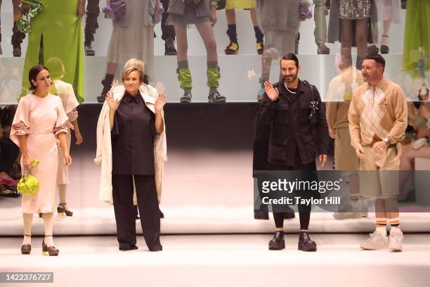 Delfina Delettrez Fendi, Silvia Fendi, Marc Jacobs, and Kim Jones walk the runway during the Fendi 25th Anniversary Celebration of the Baguette at...