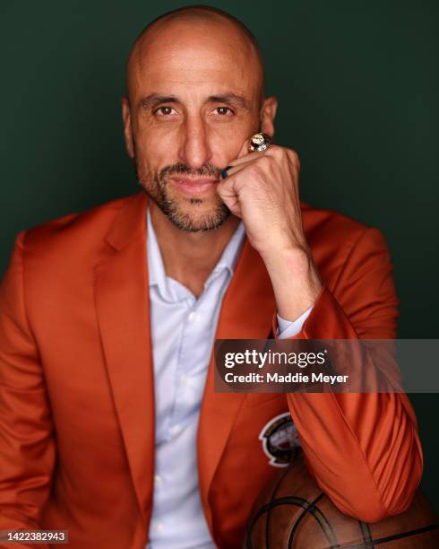 Manu Ginobili poses for a portrait during the 2022 Basketball Hall of Fame Enshrinement Tip-Off Celebration & Awards Gala at Mohegan Sun on September...