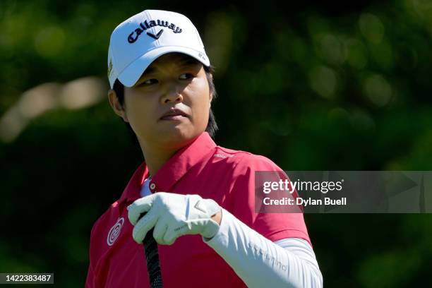 Haru Nomura of Japan follows her shot from the fifth tee during the second round of the Kroger Queen City Championship presented by P&G at Kenwood...