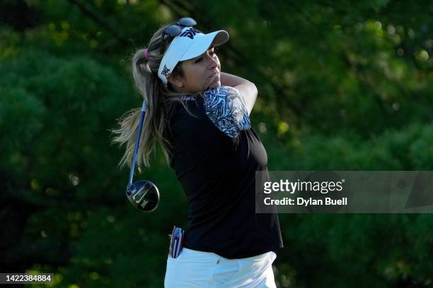 Gerina Mendoza of the United States plays her shot from the fifth tee during the second round of the Kroger Queen City Championship presented by P&G...