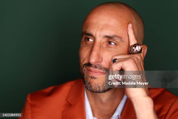 Manu Ginobili poses for a portrait during the 2022 Basketball Hall of Fame Enshrinement Tip-Off Celebration & Awards Gala at Mohegan Sun on September...