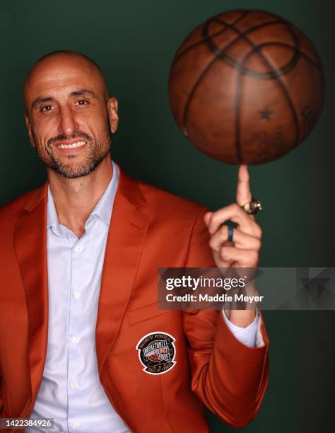 Manu Ginobili poses for a portrait during the 2022 Basketball Hall of Fame Enshrinement Tip-Off Celebration & Awards Gala at Mohegan Sun on September...