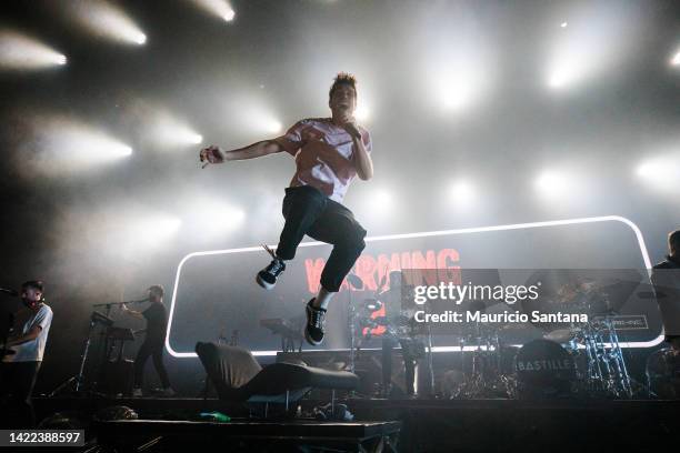Dan Smith of the band Bastille performs live on stage with Give Me The Future Tour at Tokio Marine Hall on September 9, 2022 in Sao Paulo, Brazil.