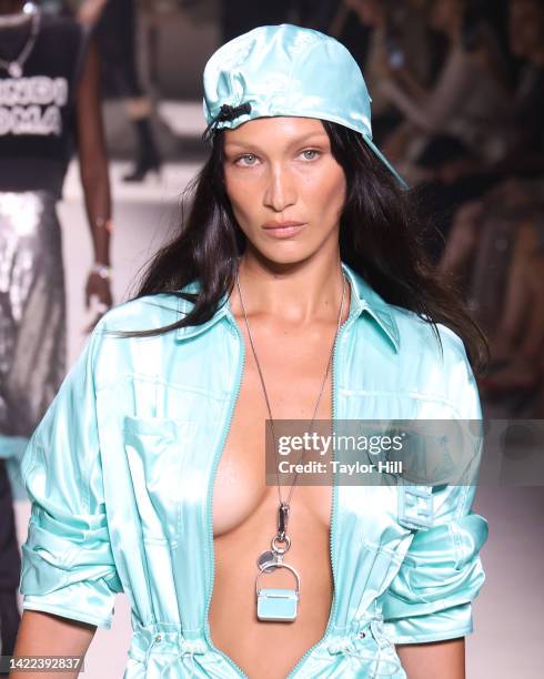 Bella Hadid walks the runway during the Fendi 25th Anniversary Celebration of the Baguette at New York Fashion Week at Hammerstein Ballroom on...
