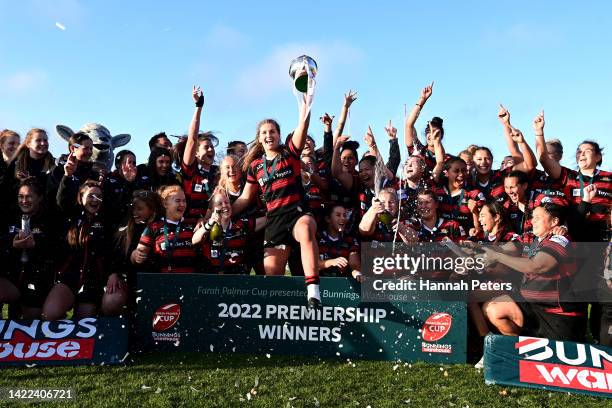 Canterbury celebrate after winning the Farah Palmer Cup Premiership Final match between Canterbury and Auckland at Te Ohaere-Fox Cocksedge Park, on...