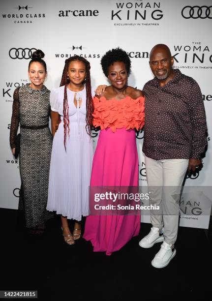 Genesis Tennon, Viola Davis and Julius Tennon attend "The Woman King" World Premiere Party hosted by Diageo World Class Canada and Audi Canada at...