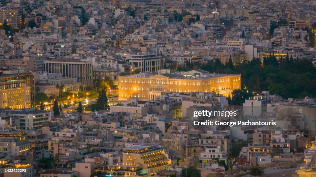 Aerial photo of the Greek parliament in Athens, Greece
