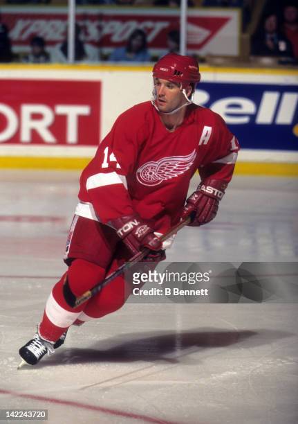 Brendan Shanahan of the Detroit Red Wings skates on the ice during an NHL game circa 1997.