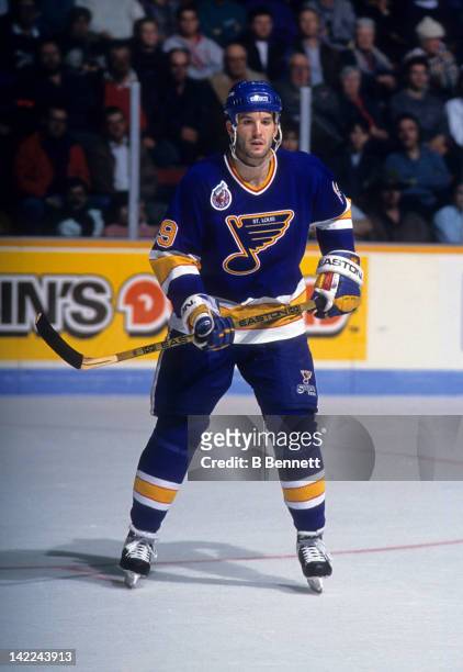 Brendan Shanahan of the St. Louis Blues skates on the ice during an NHL game against the Montreal Canadiens on October 19, 1992 at the Montreal Forum...