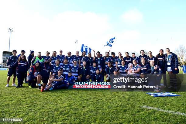 Auckland pose for a team photo after losing the Farah Palmer Cup Premiership Final match between Canterbury and Auckland at Te Ohaere-Fox Cocksedge...