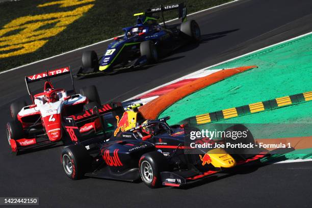 Isack Hadjar of France and Hitech Grand Prix leads Arthur Leclerc of Monaco and Prema Racing during the Round 9:Monza Sprint race of the Formula 3...