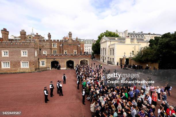 Crowds gather outside St James's Palace on September 10, 2022 in London, England. His Majesty The King is proclaimed at the Accession Council in the...