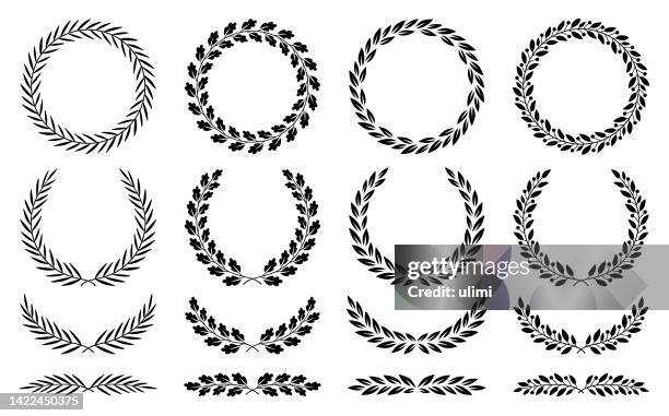ilustraciones, imágenes clip art, dibujos animados e iconos de stock de coronas y divisores florales - corona de laurel