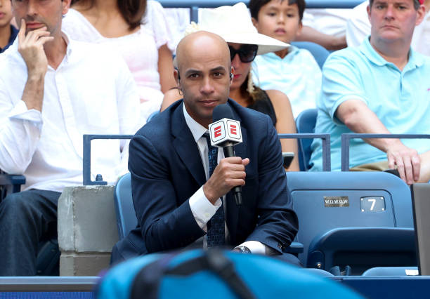 James Blake comments for ESPN day 12 of the US Open 2022, 4th Grand Slam of the season, at the USTA Billie Jean King National Tennis Center on...