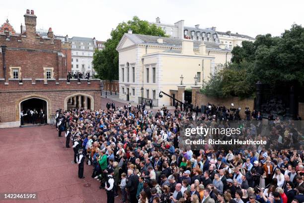 Members of the public as the Principal Proclamation is read from the balcony overlooking Friary Court as King Charles III is proclaimed King, at St...