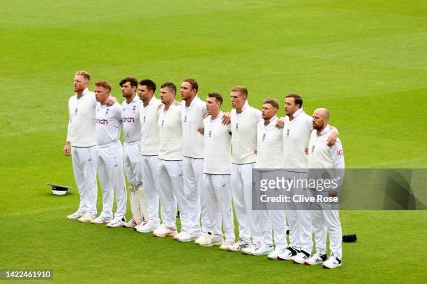 England players sing their national anthem prior to Day Three of the Third LV= Insurance Test Match between England and South Africa at The Kia Oval...