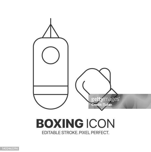 ilustrações de stock, clip art, desenhos animados e ícones de boxin icon logo. boxing gloves and boxer equipment for hanging and protection hand vector - boxe feminino