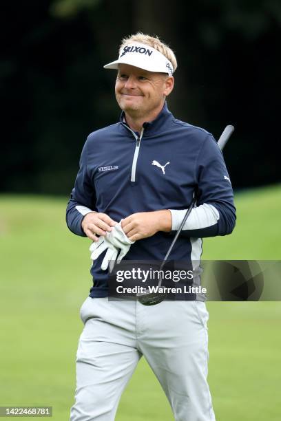 Soren Kjeldsen of Denmark looks on on the 18th hole during Round Two on Day Three of the BMW PGA Championship at Wentworth Golf Club on September 10,...