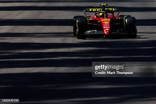 Carlos Sainz of Spain driving the Ferrari F1-75 on track during final practice ahead of the F1 Grand Prix of Italy at Autodromo Nazionale Monza on...