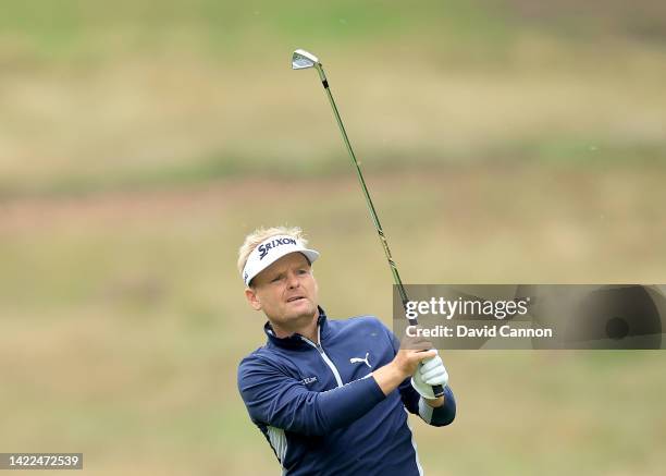 Soren Kjeldsen of Denmark plays his second shot on the first hole during the second round on Day Three of the BMW PGA Championship at Wentworth Golf...