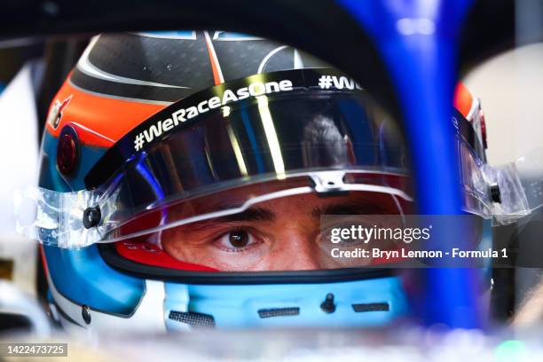 Nyck de Vries of Netherlands and Williams prepares to drive in the garage during final practice ahead of the F1 Grand Prix of Italy at Autodromo...