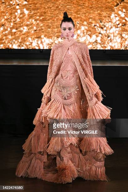 Model walks the runway during the Naeem Khan Ready to Wear Spring/Summer 2023 fashion show as part of the New York Fashion Week on September 09,...