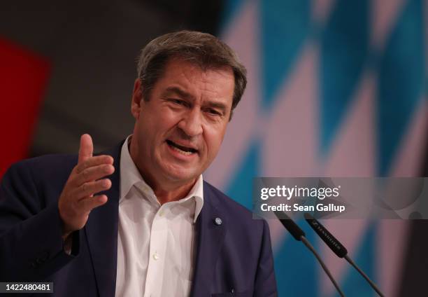 Markus Soeder, leader of the Christian Social Union , the Bavarian sister party of the German Christian Democrats , speaks on the second of a two-day...