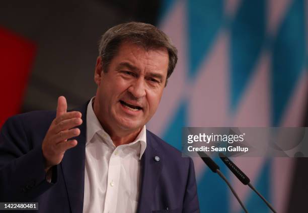 Markus Soeder, leader of the Christian Social Union , the Bavarian sister party of the German Christian Democrats , speaks on the second of a two-day...