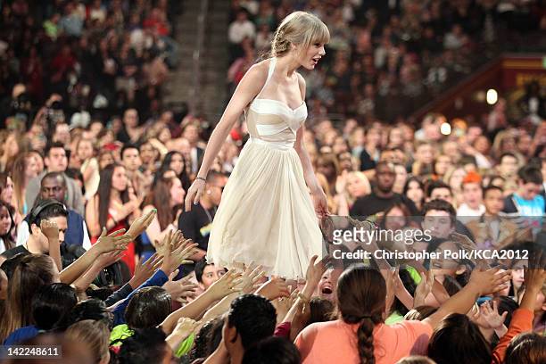 Musician Taylor Swift at Nickelodeon's 25th Annual Kids' Choice Awards held at Galen Center on March 31, 2012 in Los Angeles, California.