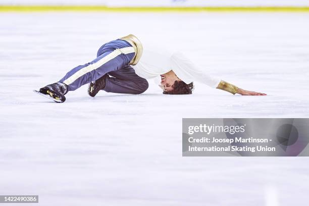 Nikolaj Memola of Italy competes in the Junior Men's Free Skating during the ISU Junior Grand Prix of Figure Skating at Volvo Sporta Centrs on...