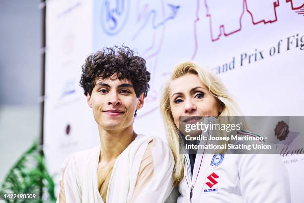 Nikolaj Memola of Italy looks on at the kiss and cry in the Junior Men's Free Skating during the ISU Junior Grand Prix of Figure Skating at Volvo...