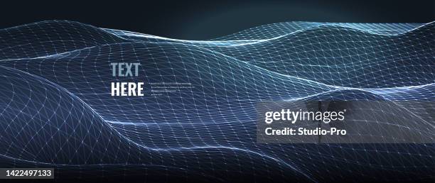 abstract dynamic wire mesh of blue design on dark background - network technician stock illustrations