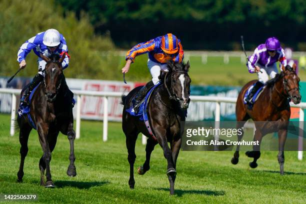 Ryan Moore riding Auguste Rodin win The KPMG Champions Juvenile Stakes at Leopardstown Racecourse on September 10, 2022 in Dublin, Dublin.