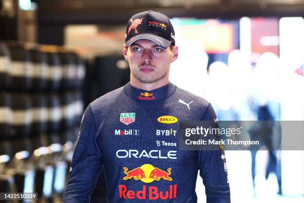 Max Verstappen of the Netherlands and Oracle Red Bull Racing prepares to drive in the garage during qualifying ahead of the F1 Grand Prix of Italy at...