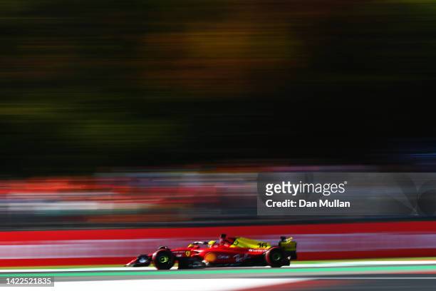 Charles Leclerc of Monaco driving the Ferrari F1-75 on track during qualifying ahead of the F1 Grand Prix of Italy at Autodromo Nazionale Monza on...