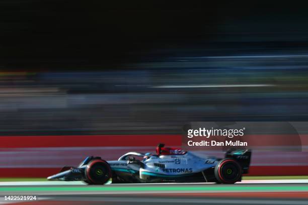 George Russell of Great Britain driving the Mercedes AMG Petronas F1 Team W13 on track during qualifying ahead of the F1 Grand Prix of Italy at...