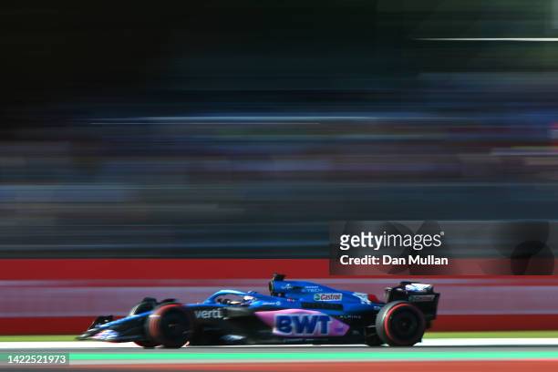 Fernando Alonso of Spain driving the Alpine F1 A522 Renault on track during qualifying ahead of the F1 Grand Prix of Italy at Autodromo Nazionale...