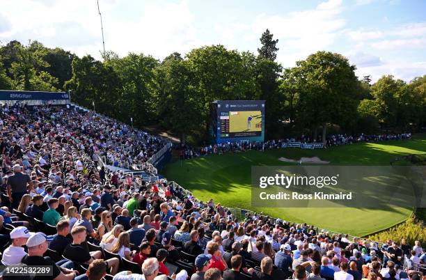 General view as spectators look over the green of the 18th hole during Round Two on Day Three of the BMW PGA Championship at Wentworth Golf Club on...