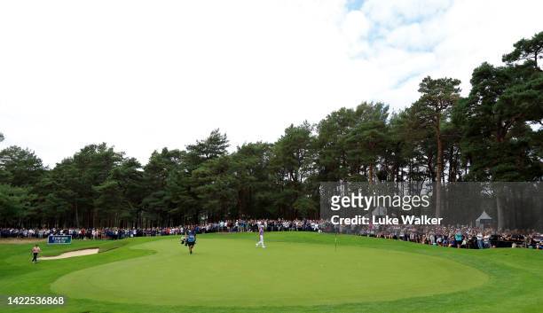 General view as Rory McIlroy of Northern Ireland and Billy Horschel of The United States make their way to the green on the 11th hole during Round...