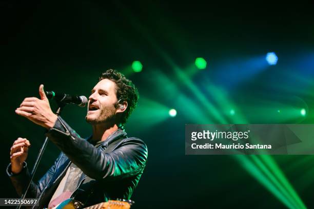 Singer Ryan Merchant of the band Capital Cities performs live on stage on December 2, 2014 in Sao Paulo, Brazil.