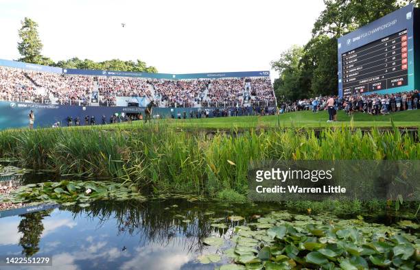 General view as Matthew Fitzpatrick of England putts on the 18th hole during Round Two on Day Three of the BMW PGA Championship at Wentworth Golf...