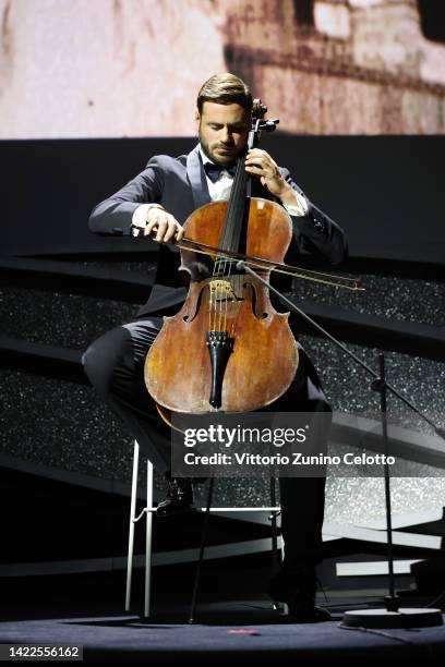 Stjepan Hauser performs on stage during the closing ceremony of the 79th Venice International Film Festival on September 10, 2022 in Venice, Italy.