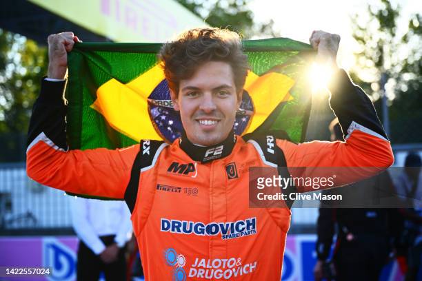 Formula 2 Champion Felipe Drugovich of Brazil and MP Motorsport celebrates in the Pitlane during the Round 13:Monza Sprint race of the Formula 2...