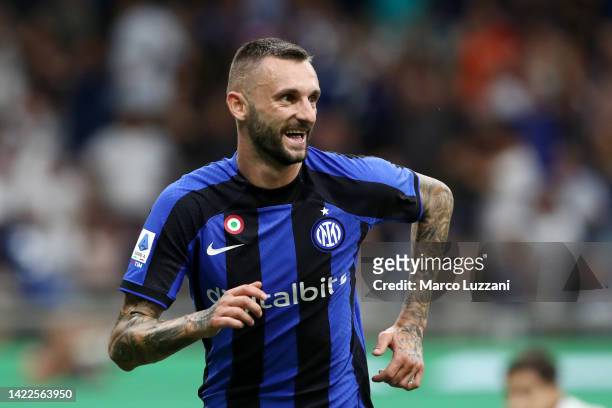 Marcelo Brozovic of FC Internazionale celebrates after scoring their sides first goal during the Serie A match between FC Internazionale and Torino...