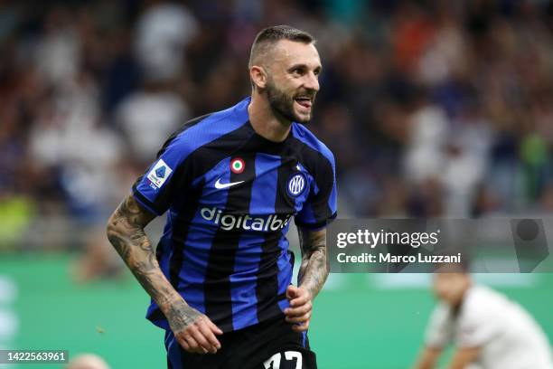 Marcelo Brozovic of FC Internazionale celebrates after scoring their sides first goal during the Serie A match between FC Internazionale and Torino...