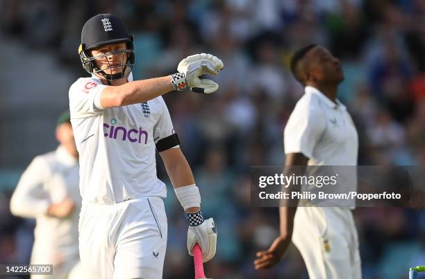 Ollie Pope of England leaves the field after being dismissed during the third day of the third Test between England and South Africa at The Kia Oval...