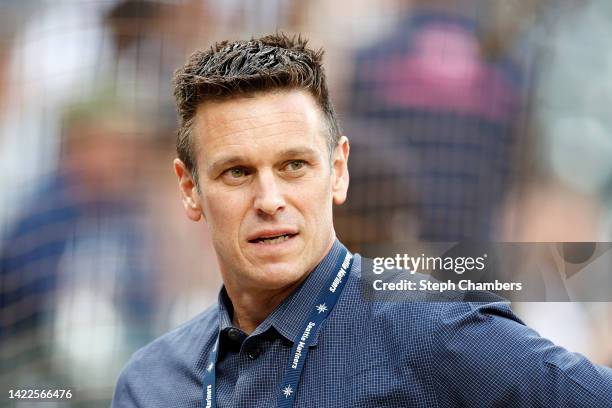 Seattle Mariners General Manager Jerry DiPoto looks on before the game against the Atlanta Braves at T-Mobile Park on September 09, 2022 in Seattle,...